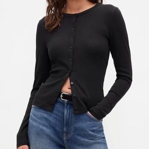 GAP Black Button-Up Ribbed Long Sleeve Cardigan